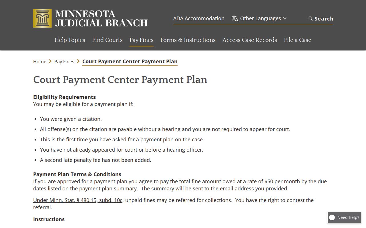 Roseau County traffic warrant: Minnesota court payment plan request form with citation and contact fields