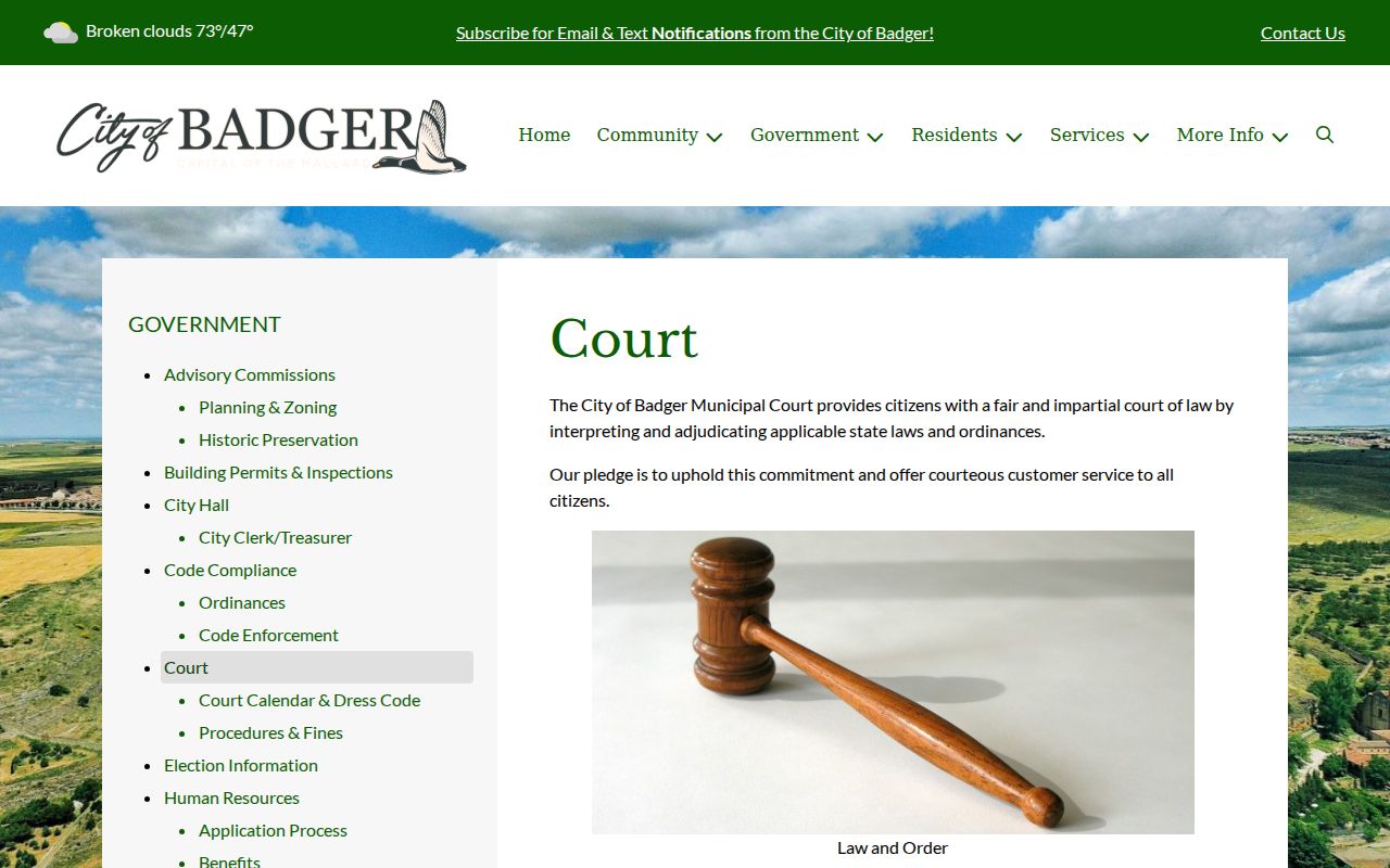 Roseau County municipal court warrant: Badger municipal court page routing contact to county offices
