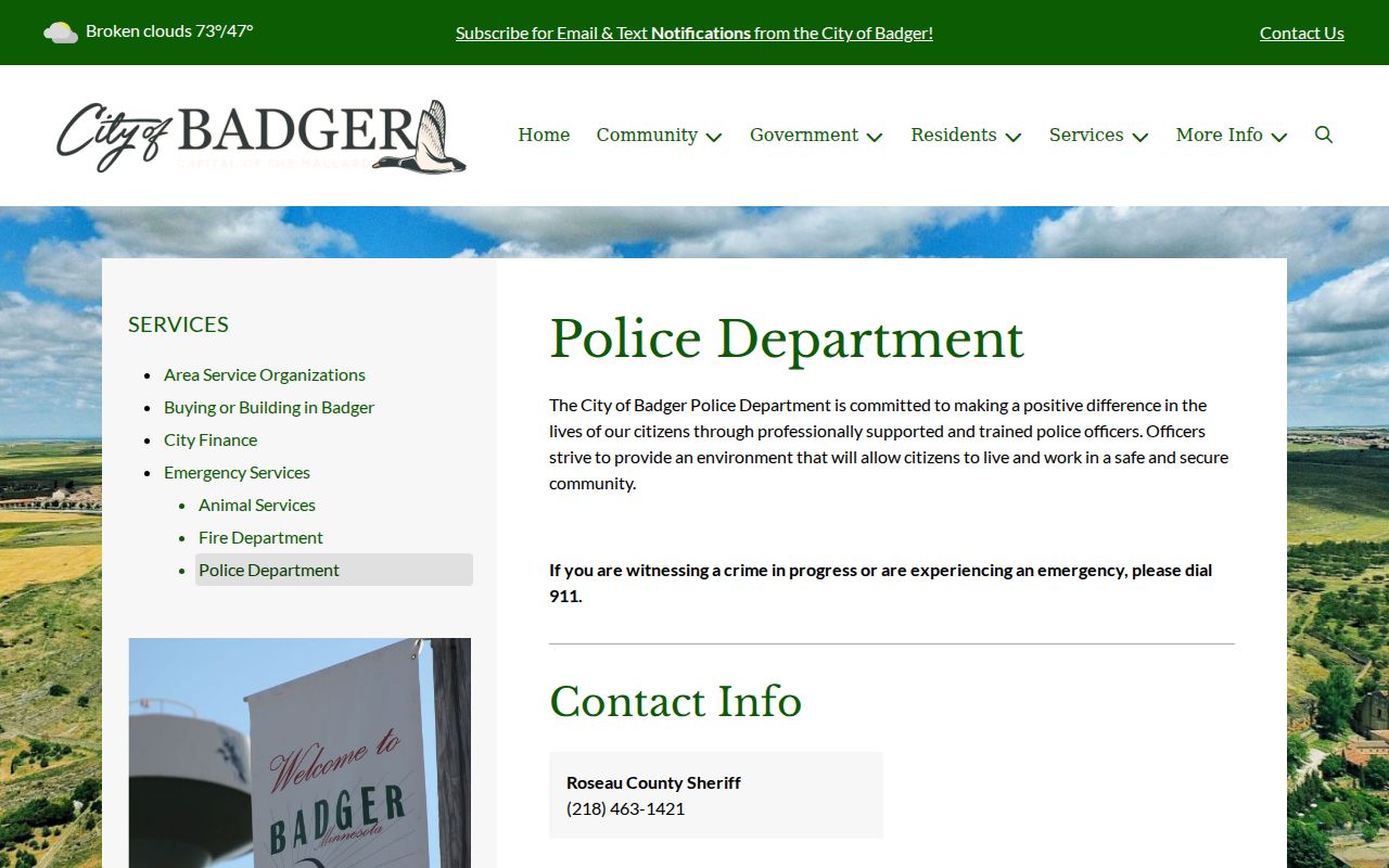 Badger warrant records: city police page routing contact information to the county sheriff