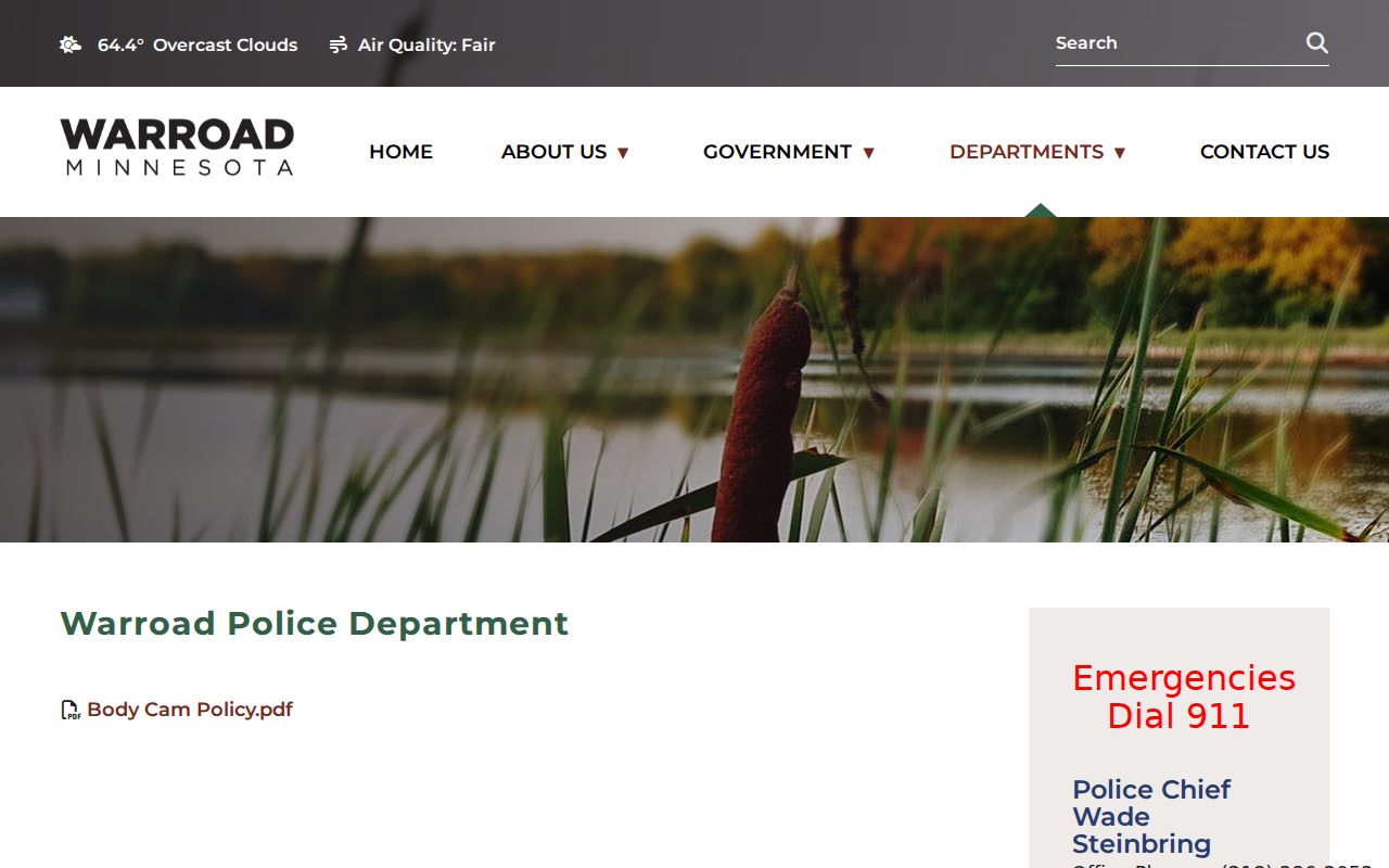 Warroad warrant records: city police department page with chief name and office contact details