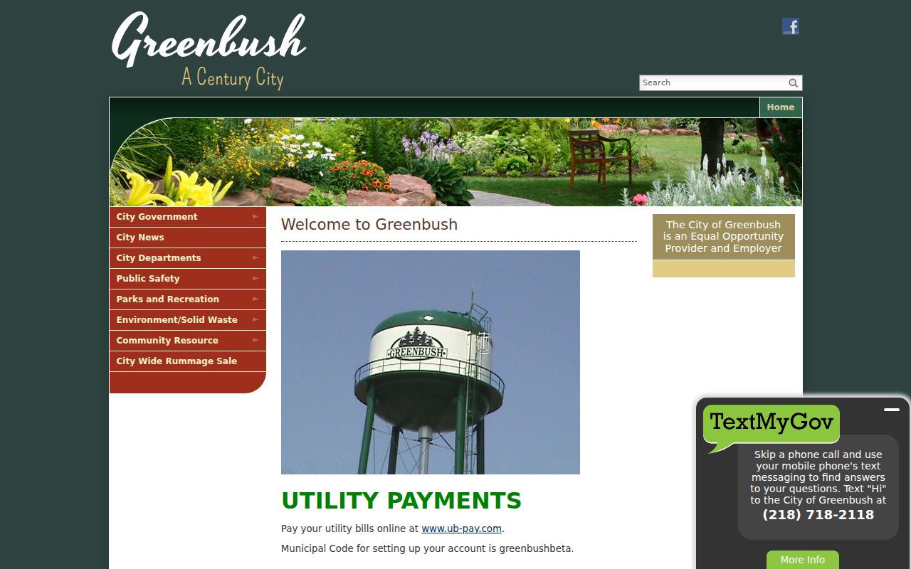 Greenbush warrant records: city website home page with clerk and public safety navigation