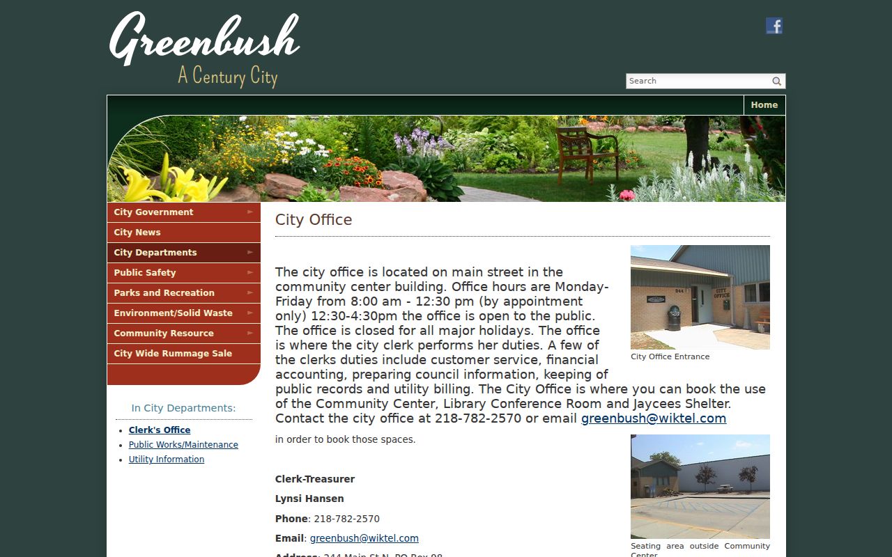 Greenbush warrant records: city clerk office page with municipal contact information